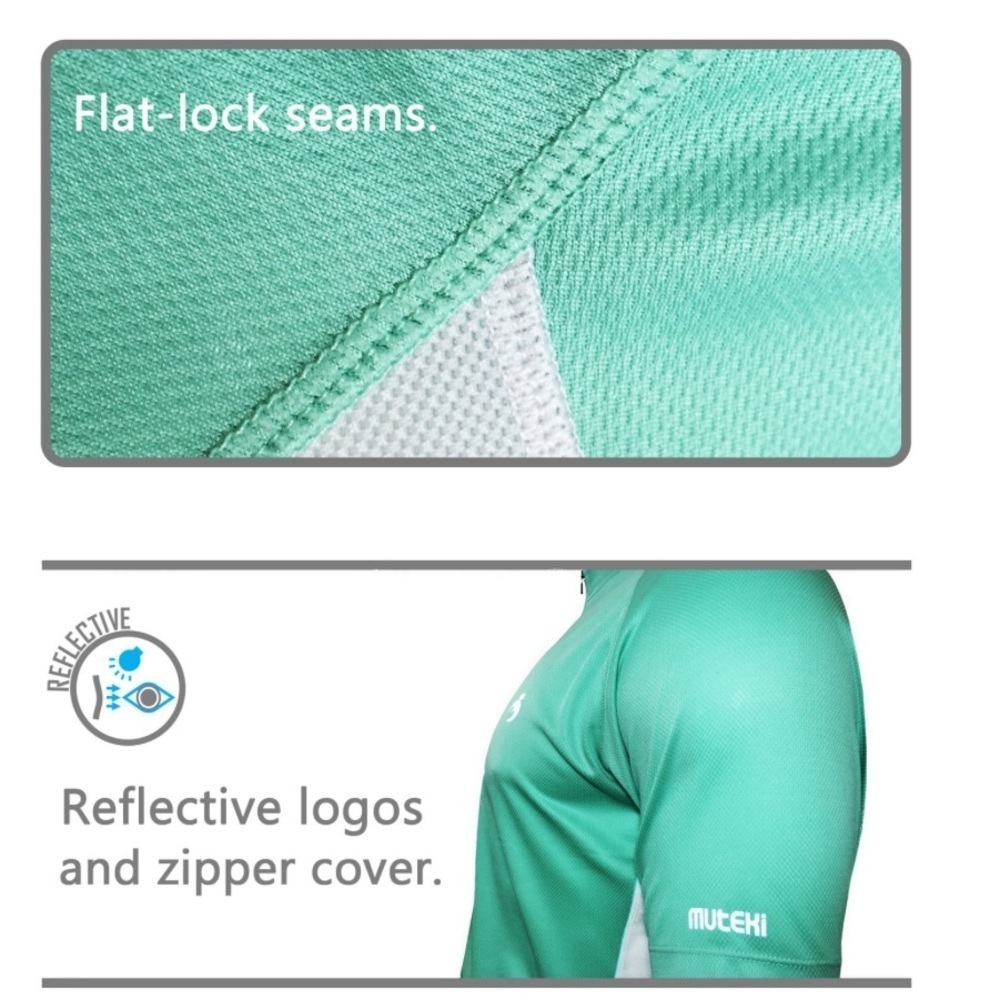 Muteki Cycling Top Mesh fabric Pockets Full Zip Short Sleeve Sea Green/New/Flaw - Picture 11 of 11